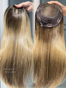 Topper de cabello humano SHY parte libre base de seda Topper mono 6*7 top de seda para Clip en postizos #4 Topper de pelo liso marrón - Product Image 4