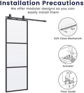 America's Best-Selling Carbon Steel Matte Black Sliding Glass Barn <b>Doors</b> Fiberglass <b>Screen</b> Contemporary Design for Bedroom - Product Image 3