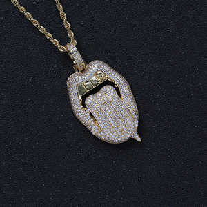 Boca y lengua signo de dólar colgante hip hop de diente de oro, collar de calavera - Product Image 3
