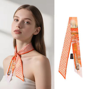 Écharpe en ruban à imprimé numérique personnalisé effet peinture à l'huile 90*5CM, foulard pour femme en tissu imitation soie, foulard de créateur, bandeau pour cheveux - Product Image 1