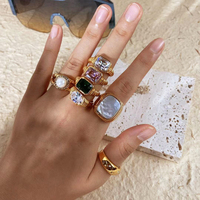 Bague en frissière et zircon en acier inoxydable, ensemble de bagues de couple, avec perles plaquées or 18 carats, nouvelle mode européenne et américaine, 2020