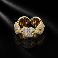 Bague pour homme style Hip Hop Punk, motif nez de cochon, en laiton creux avec micro-pavé de zircon, bijou de doigt tendance streetwear, vente en gros