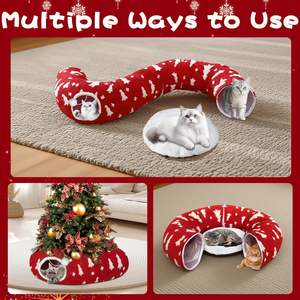 Weihnachts fest Atmosphäre Moderne faltbare bequeme Katze Tunnel Bett Höhle Haustier Spielzeug Donut Winter - Product Image 2