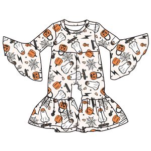 Custom Print Plus Size Knitted Cotton/Bamboo Breathable Eco-Friendly Quick Dry Long <b>Bell</b> Sleeves Girls' Jumpsuits - Product Image 1