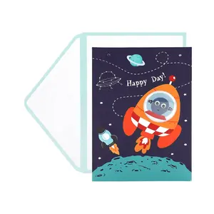 Personalizado engraçado espaçonave menino crianças feito à mão 3d feliz aniversário cartões de saudação para o filho