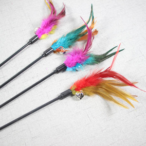 Feathered <b>Cat</b> Teasing Stick 60cm Long With Bell <b>Interactive</b> Pet <b>Toy</b> - Product Image 1