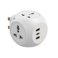 Prise Veban avec 4 prises, protection contre les surtensions, 3 ports USB, adaptateur de voyage universel AC 110-250V PC+Copper