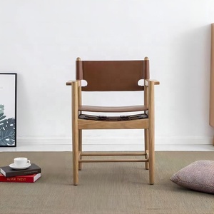 Giữa Thế Kỷ Đan Mạch thiết kế cổ điển Tây Ban Nha Ghế ăn Ergonomic tựa lưng gỗ sồi óc chó khung yên hình rau rám nắng - Product Image 4