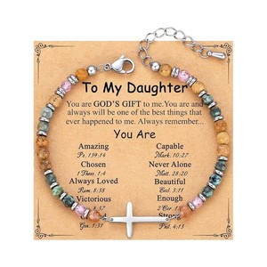 Nuovo Arrivo <span class=keywords><strong>Bracciale</strong></span> da Donna con Chiusura a Moschettone a Croce in Acciaio Inossidabile con Perline da 4mm, Gioiello Regalo per la Famiglia - Product Image 2