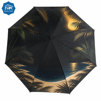 Parapluie de golf de haute qualité à motif feuille de palmier tropicale, imprimé paysage de plage, baleines robustes, idéal souvenir de vacances, commande personnalisée