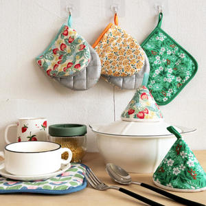 Maniques de cuisine Homey 14x18cm résistantes à la chaleur, motif végétal imprimé, pour la manipulation des couvercles de casseroles et faitouts en émail - Product Image 5