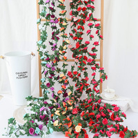 Guirlande murale de fleurs artificielles en soie, rose et fleur de cerisier, 45 têtes, plante décorative pour plafond, moulage par injection, mariage, maison