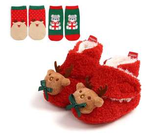 Nouveauté 2022 Chaussures de Noël pour bébé en tissu de coton avec motif Père Noël - Product Image 3