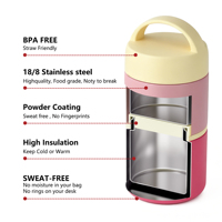 Boîte à lunch isotherme 2-en-1 personnalisable en acier inoxydable sans BPA, double compartiment, avec poignée portable, anti-fuite, pour le bureau et les voyages