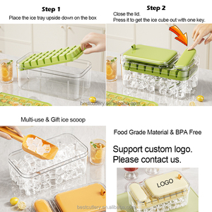 NOVA CHEGADA Camadas duplas 64pcs atacado personalizado durável cubo de gelo bandeja com tampa e bin gelo molde <span class=keywords><strong>maker</strong></span> com <span class=keywords><strong>mini</strong></span> colher de gelo - Product Image 4