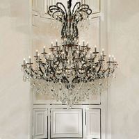 Lustre en cristal de style européen, noir, grand modèle, taille moyenne, pour villa, escalier, hôtel, installation suspendue