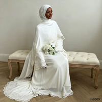 Robe de mariée musulmane modeste avec manches cape et poignets en dentelle, Abaya blanche, robe de soirée pour invitées de mariage à Dubaï