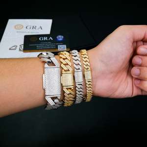 Miami <b>925</b> <b>Silver</b> 8mm 10mm 12mm 14mm 18mm 20mm Sharp Angled Style Cuban Link Chain Iced Out Mossanite Moissanite <b>Bracelet</b> for <b>Men</b> - Product Image 2