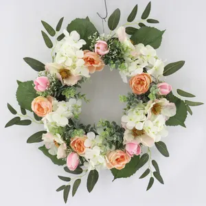 Wholesale wall hanging olive leaf wreath artificial flower rose hydrangea wreath popular wedding party decoration eucalyptus wre