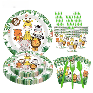 Set di Articoli per Festa di Compleanno a Tema Animali della Giungla, Decorazioni per Feste, Piatti, Bicchieri, Tovaglioli di <span class=keywords><strong>Carta</strong></span> con Personaggi dei Cartoni Animati, Kit Stoviglie - Product Image 1