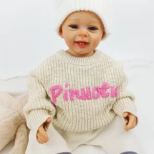 Pinuotu - Blusa de malha para bebês recém-nascidos, blusa bordada para bebês meninos e meninas, roupas grossas de inverno, pulôver de malha