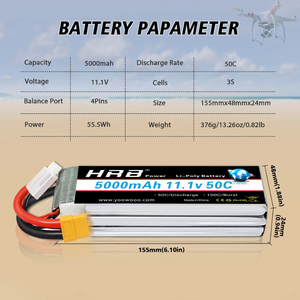 Batería Lipo HRB 2S-6S 11.1V-22.2V 1300-7000mAh RC Fabricada en Zhejiang, China - Product Image 2