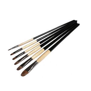 Ensemble de 6 pinceaux à poils de blaireau sur manche en bois noir brillant pour dessin, peinture à l'huile et gouache, fournitures artistiques, direct usine - Product Image 1