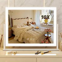 Miroir de maquillage avec éclairage, écran tactile avec éclairage 3 couleurs, intensité réglable, cadre en métal pour chambre à coucher