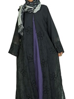 Ensemble Abaya noire 2 pièces avec hijab, broderie florale perlée, robe musulmane, Abaya ouverte, robe musulmane pour femmes