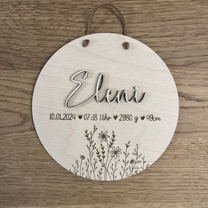 Plaque personnalisée de nom de bébé | Nouveau-né signe cadeau de douche de bébé l gravé Plaque de nom de bébé | Annonce de naissance | Nouveau cadeau de bébé - Product Image 1