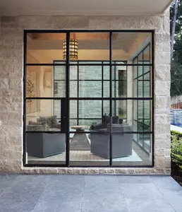 high impact double glazing casement window glass black steel frame windows and doors