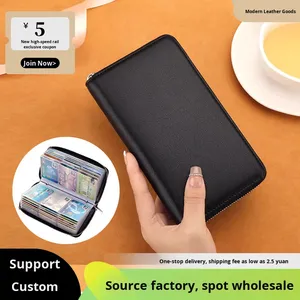 Porte-cartes en PU avec fermeture éclair, long portefeuille multifonction anti-démagnétisation pour hommes et femmes, grande capacité, plusieurs emplacements pour cartes, étui pour cartes d'identité - Product Image 2