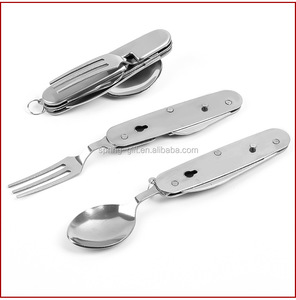 Couteau pliant, cuillère fourchette de Camping multifonction 6 en 1 kit de poches détachables avec étui de transport, fourchette pour le Camping, couverts en acier inoxydable - Product Image 5