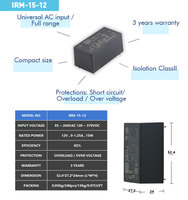 MEAN WELL IRM-15-12 AC DC PCB Hijau 12V Ukuran Ringkas Kelas B Catu Daya Switching Output Tunggal 15W