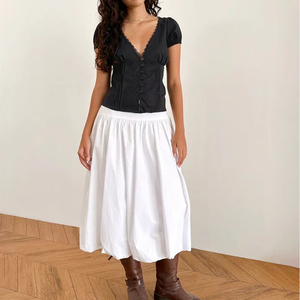 Customized Vintage Corset-Inspired Button Front Short Sleeve <strong>White</strong> <strong>Lace</strong> Trim <strong>Crop</strong> <strong>Top</strong> - Product Image 5