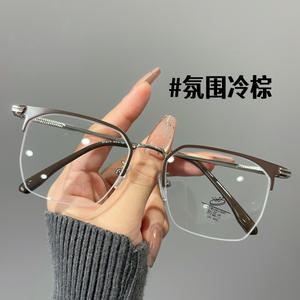 Gafas ultraligeras con montura cuadrada y medio aro para hombre, lentes ópticas para miopía, lentes de PC negras, puente nasal estándar, 31275 - Product Image 2