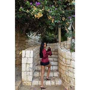 Chemise en satin bordeaux à col volanté, boutonnée, tailles XS-XL, décontractée, formelle, mode, tricotée, en mousseline de soie, respirante, unie, imprimée, usage quotidien - Product Image 1