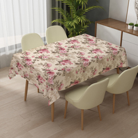 Nappe rectangulaire rouge à fleurs en PVC RNPT, facile à nettoyer, pour table de salle à manger, dîner en famille