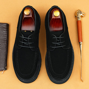 Thick-soled leather <b>shoes</b> for men, breathable and <b>height</b>-<b>increasing</b>, mocha brown suede leather, full-grain cowhide business <b>shoe</b> - Product Image 6