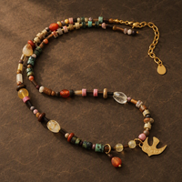 Collier fantaisie coloré en laiton plaqué or 18 carats avec perles en pierre naturelle faites à la main, breloques oiseaux, cadeau pour femme