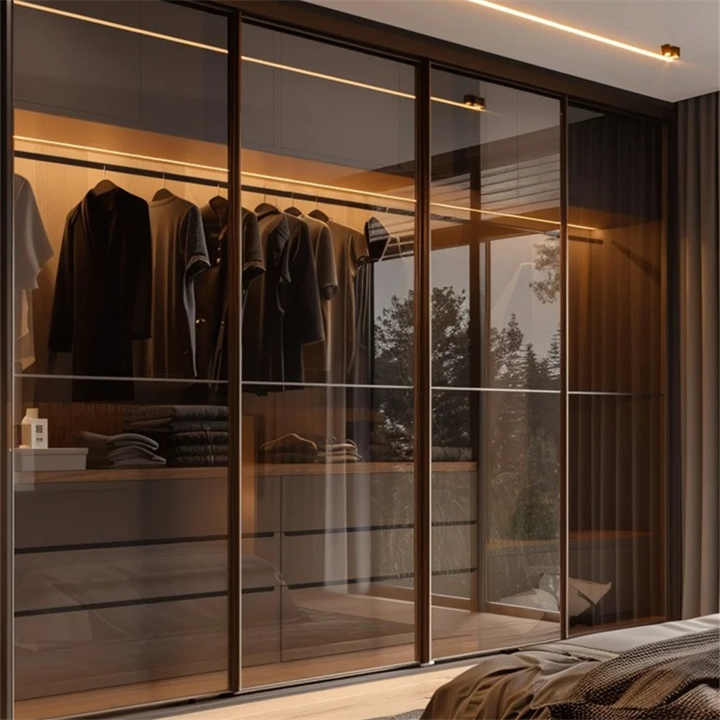 Luxury Black Wall Mounted Wardrobe with Glass Doors