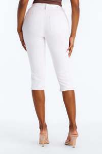 Jean blanc <span class=keywords><strong>taille</strong></span> haute pour <span class=keywords><strong>femme</strong></span>, coupe slim, déchiré, effet usé, longueur 3/4, style streetwear, vente en gros - Product Image 2