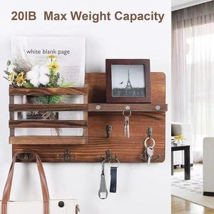 Wooden Wall Key <b>Rack</b> With Hooks And Storage <b>Shelf</b> For Entryway Living Room Organization - Product Image 4
