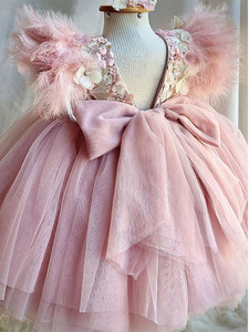 Vestido de <span class=keywords><strong>Princesa</strong></span> con Tutú de Flores Esponjosas para Niñas, Vestido de Fiesta de Cumpleaños con Plumas para Niñas - Product Image 5