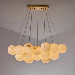 Op maat gemaakte moderne alabaster totem 3-delige hanglampen voor woonkamer en eetkamer, messing alabaster kroonluchter hanglamp - Product Image 3