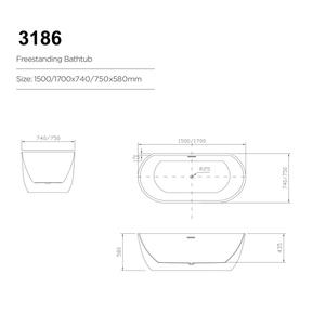 Bồn tắm kết hợp <span class=keywords><strong>massage</strong></span> (sục khí) hiện đại bằng acrylic trắng, tự đứng, dành cho khách sạn, 1-2 người, có chức năng ngâm mình và hệ thống xả nước. - Product Image 5