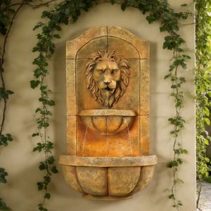 Elektrischer Solarbetriebener Wetterfester Tragbarer Outdoor-Wasserbrunnen mit Löwenkopf aus Fiberglas und Harz - Product Image 4