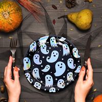 50 Assiettes en papier jetables irisées noires pour Halloween, holographiques argentées, effet fantôme changeant de couleur, effrayantes, 9 pouces