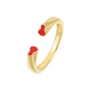 925 Sterling Silver Minimalist Jewelry Gold Plated Adjustable Open Resin Calabash Rings for Women