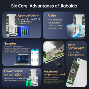 JiaBaiDa 20A-100A 3.2V-3.7V Li-ion 3S-4S <b>12V</b> Smart BMS PCBA with UART/485/CAN Series Connect - Product Image 4